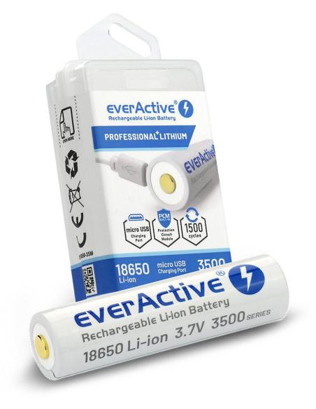 Akumulator 18650 Li-Ion 3,7V everActive 3500mAh (1 szt.) micro-USB z zabezpieczeniem