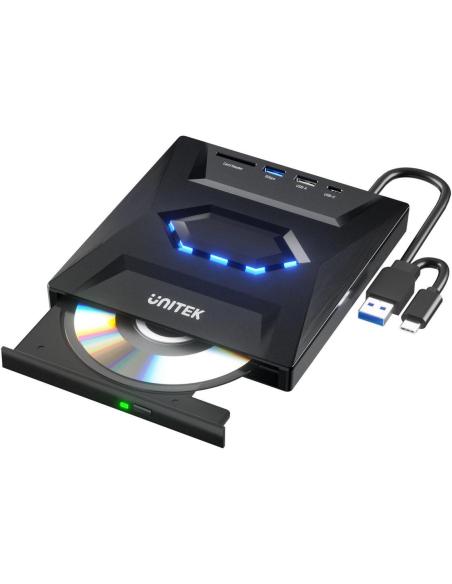Unitek Nagrywarka zewnętrzna DVD/CD, Hub USB 5Gbps, czytnik kart SD T1037A01