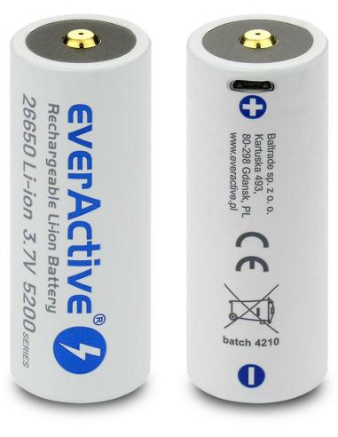 Akumulator 26650 Li-Ion 3,7V everActive 5200mAh micro USB (1 szt.) z zabezpieczeniem