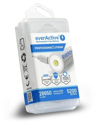 Akumulator 26650 Li-Ion 3,7V everActive 5200mAh micro USB (1 szt.) z zabezpieczeniem