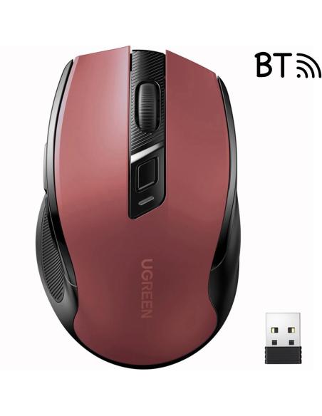 Mysz optyczna Ugreen MU006 bezprzewodowa USB 2.4GHz / Bluetooth 5.0 4000 DPI - czerwona