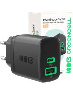 ŁADOWARKA SIECIOWA Greencell PowerSource Duo30 30W 1xUSB-C 1xUSB-A PD 3.0 QC 4.0+ czarna