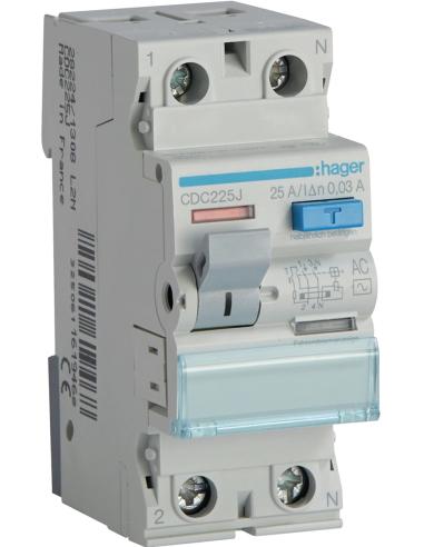 Wyłącznik różnicowoprądowy 1P+N 25A 30mA 6kA AC HAGER CDC225J