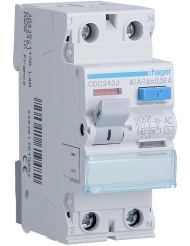 Wyłącznik różnicowoprądowy 1P+N 40A 30mA 6kA AC HAGER CDC240J
