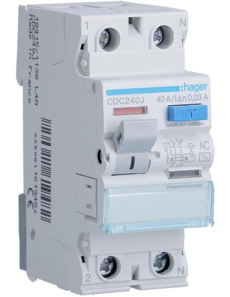 Wyłącznik różnicowoprądowy 1P+N 40A 30mA 6kA AC HAGER CDC240J