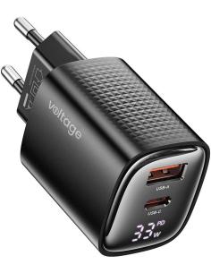 Ładowarka sieciowa Voltage GaN Charger Mini 33W PD 3.0 QC 3.0 USB-A USB-C Digital Display czarna
