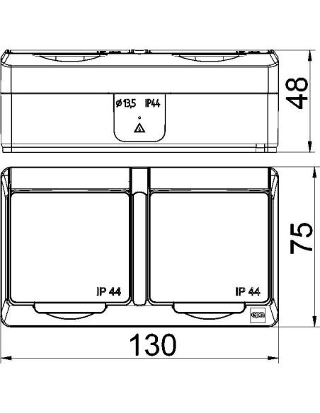 Hermes Gniazdo hermetyczne podwójne n/t z uziemieniem 16A IP44 z klapką dymną GNT 0322‑01