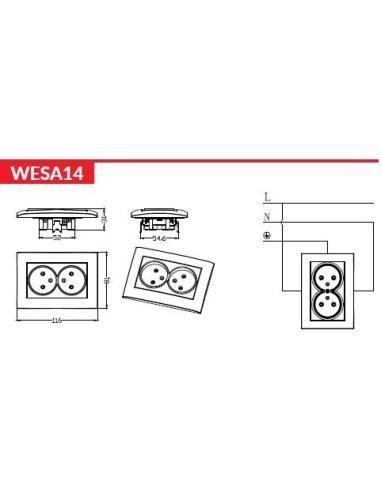 Gniazdo podwójne VCX WESA LC 14 Biały