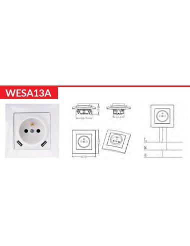 Gniazdo pojedyncze z uziemieniem z USB VCX WESA LC 13A Biały