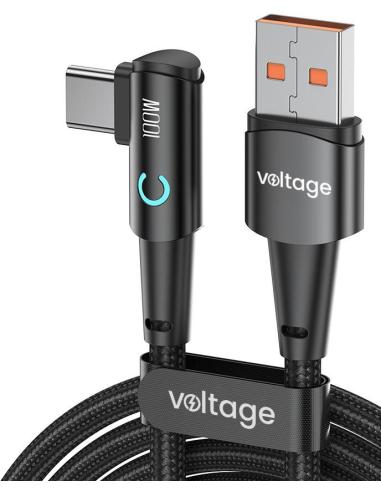 Kabel USB-A / USB-C kątowy Voltage PowerAngle 66W PD 100cm czarny