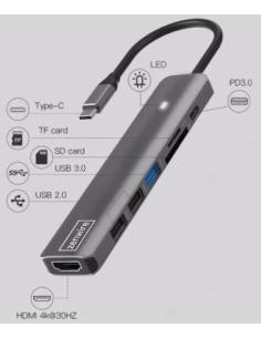 HUB ADAPTER USB-C 7w1 HDMI 4K USB 3.0 SD PD Zenwire BS-HC703 2