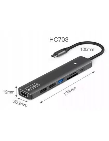 HUB ADAPTER USB-C 7w1 HDMI 4K USB 3.0 SD PD Zenwire BS-HC703
