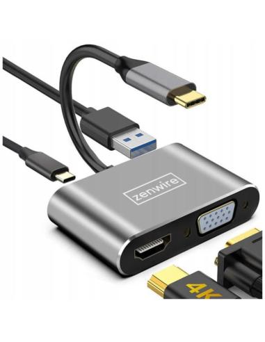 ADAPTER HUB Przejściówka USB-C 4W1 HDMI 4K VGA USB Zenwire BYL-2310