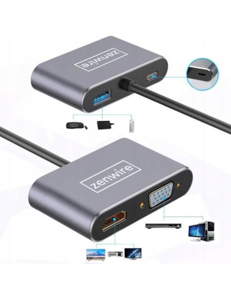 ADAPTER HUB Przejściówka USB-C 4W1 HDMI 4K VGA USB Zenwire BYL-2310