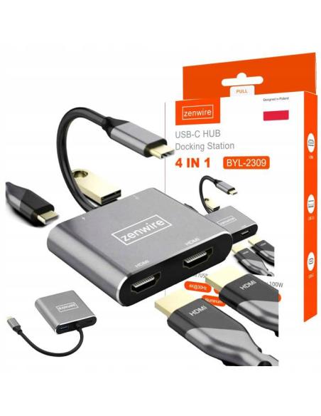 ADAPTER HUB Przejściówka USB- C 4W1 2x HDMI 4K USB 3.0 Zenwire BYL-2309