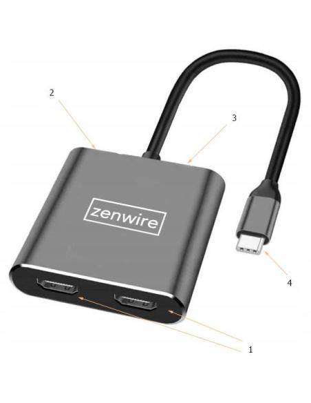 ADAPTER HUB Przejściówka USB- C 4W1 2x HDMI 4K USB 3.0 Zenwire BYL-2309