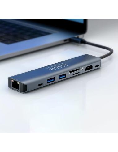 HUB USB-C Przejściówka ADAPTER 8w1 HDMI 2.0 4K 60 Hz Gigabit Ethernet 1000 Mbps Zenwire HUB81