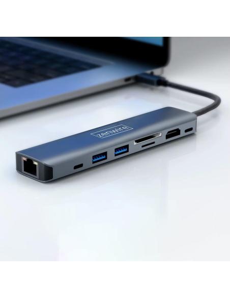 HUB USB-C Przejściówka ADAPTER 8w1 HDMI 2.0 4K 60 Hz Gigabit Ethernet 1000 Mbps Zenwire HUB81