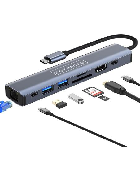 HUB USB-C Przejściówka ADAPTER 8w1 HDMI 2.0 4K 60 Hz Gigabit Ethernet 1000 Mbps Zenwire HUB81