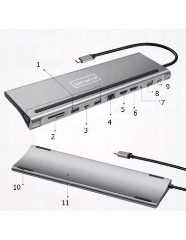 HUB ADAPTER USB-C 12w1 Stacja Dokująca 2x HDMI 4K ETHERNET RJ45 USB 3.0 BYL-2211