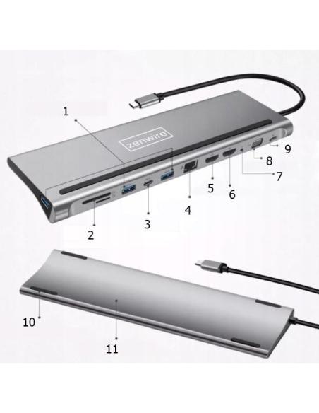 HUB ADAPTER USB-C 12w1 Stacja Dokująca 2x HDMI 4K ETHERNET RJ45 USB 3.0 BYL-2211