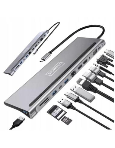 HUB ADAPTER USB-C 12w1 Stacja Dokująca 2x HDMI 4K ETHERNET RJ45 USB 3.0 BYL-2211
