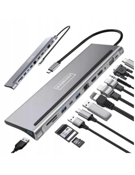 HUB ADAPTER USB-C 12w1 Stacja Dokująca 2x HDMI 4K ETHERNET RJ45 USB 3.0 BYL-2211