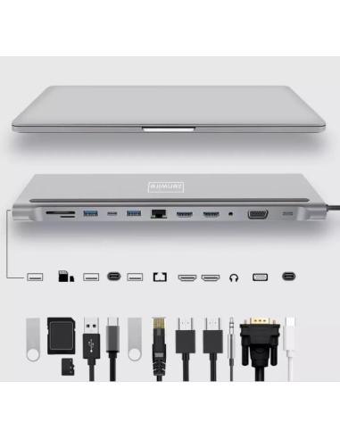 HUB ADAPTER USB-C 12w1 Stacja Dokująca 2x HDMI 4K ETHERNET RJ45 USB 3.0 BYL-2211