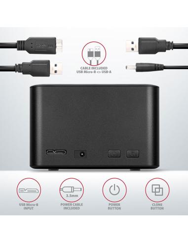 Stacja dokująca MINI AXAGON ADSA-D25 USB 3.2 Gen 1 - 2x SATA 6G 2.5" SSD/HDD CLONE