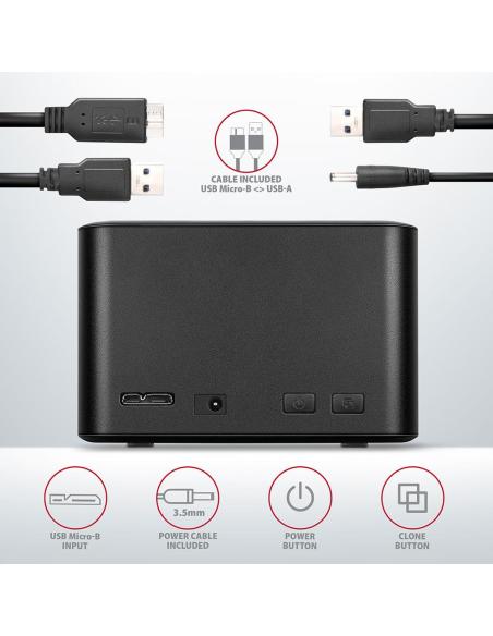 Stacja dokująca MINI AXAGON ADSA-D25 USB 3.2 Gen 1 - 2x SATA 6G 2.5" SSD/HDD CLONE