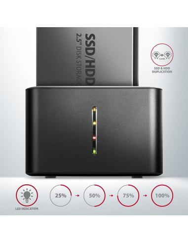 Stacja dokująca MINI AXAGON ADSA-D25 USB 3.2 Gen 1 - 2x SATA 6G 2.5" SSD/HDD CLONE