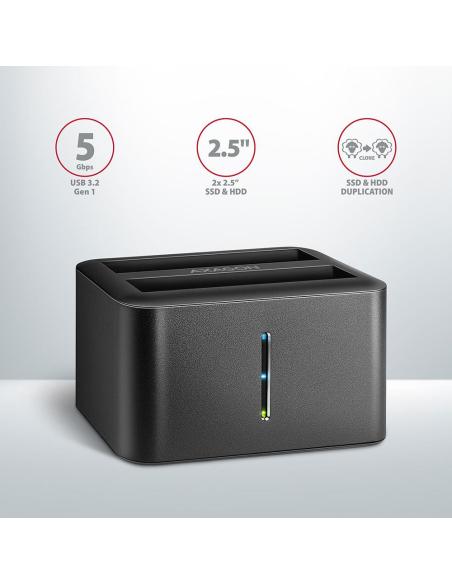 Stacja dokująca MINI AXAGON ADSA-D25 USB 3.2 Gen 1 - 2x SATA 6G 2.5" SSD/HDD CLONE