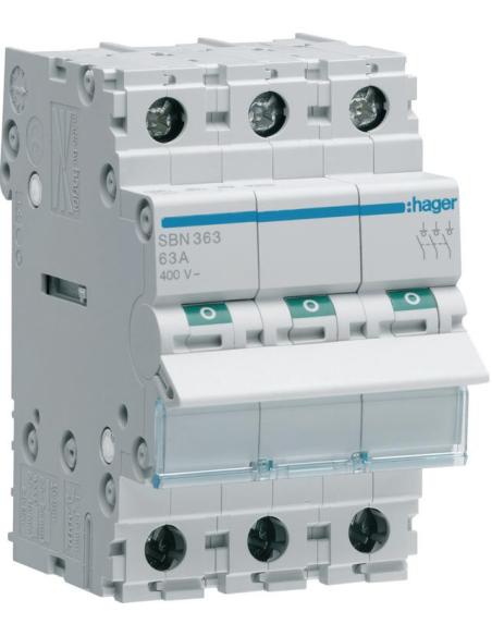 Modułowy rozłącznik izolacyjny 3P 63A 400VAC Hager SBN363