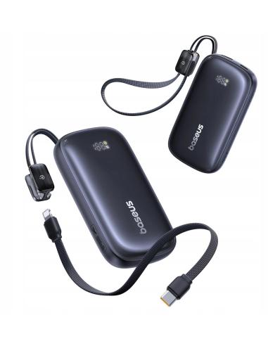 Powerbank Baseus EnerFill FC21 10000 mAh 22,5 W USB-A USB-C czarny z odłączanym kablem Lightning