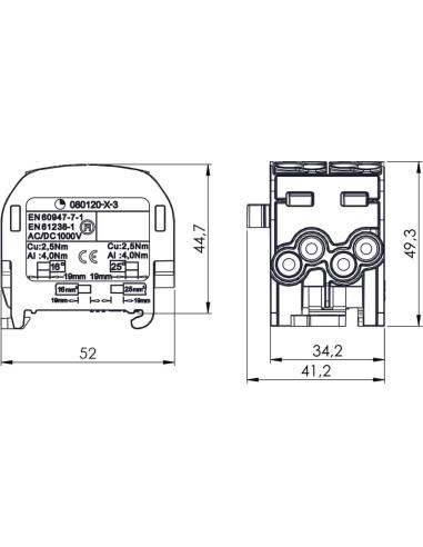 Blok rozdzielczy - odgałęźny SCB 25-2 Al/Cu 80120 SIMBLOCK niebieski 81505003