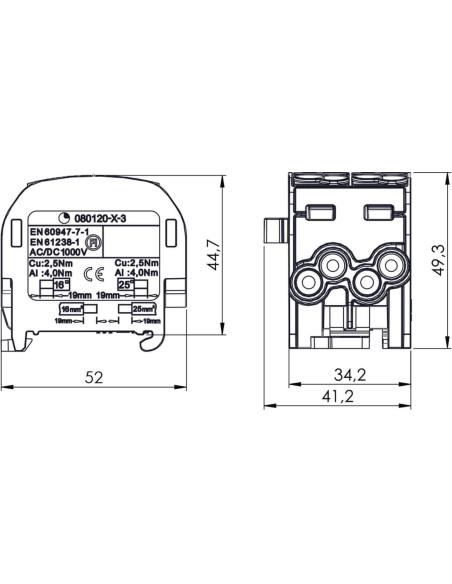 Blok rozdzielczy - odgałęźny SCB 25-2 Al/Cu 80120 SIMBLOCK niebieski 81505003