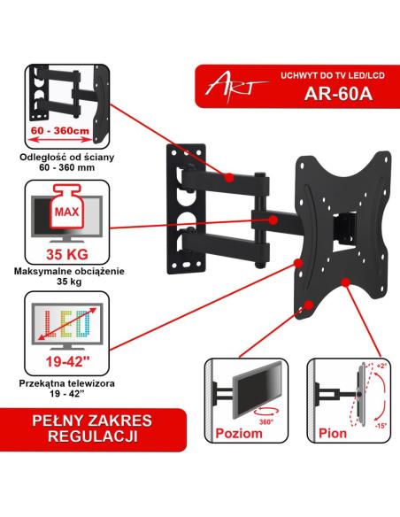 UCHWYT DO TV LED/LCD 19-42" 35KG AR-60A ART reg. pion/poziom