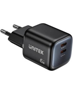 Ładowarka sieciowa Unitek GaN 45W, 2xUSB-C, PD 3.0, QC, czarna