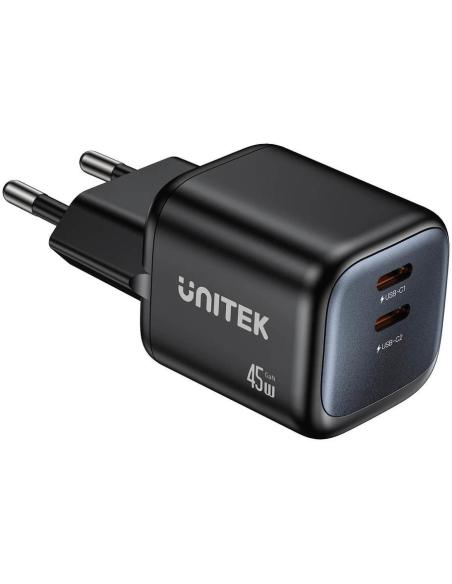 Ładowarka sieciowa Unitek GaN 45W, 2xUSB-C, PD 3.0, QC, czarna