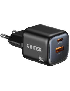 Ładowarka sieciowa Unitek GaN 20W, USB-C, USB-A, PD 3.0, czarna