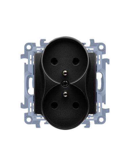 KONTAKT SIMON 10 MODUŁ CZARNY MAT GNIAZDO 2X Z/U Z PRZESŁONAMI ZACISKI ŚRUBOWE 16A 250V