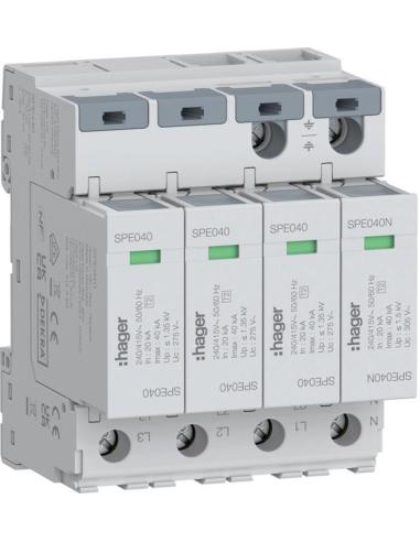 SPD Ogranicznik przepięć T2 4P 3+1 sieć TN-S/TT In 20kA Up≤1,35kV SPE440 Hager