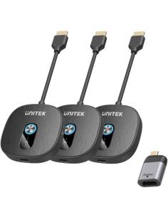 Unitek Bezprzewodowy transmiter HDMI 1080p, 1 nadajnik + 2 odbiorniki, czarny