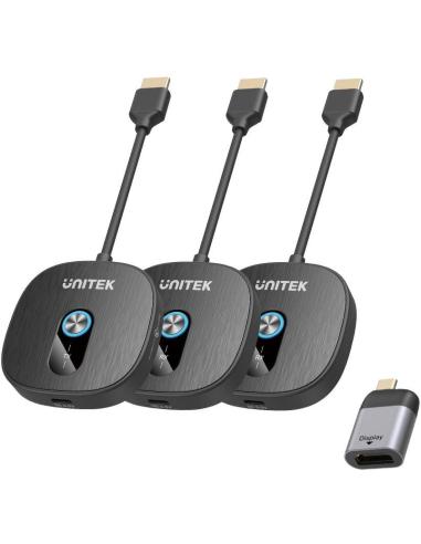 Unitek Bezprzewodowy transmiter HDMI 1080p, 1 nadajnik + 2 odbiorniki, czarny