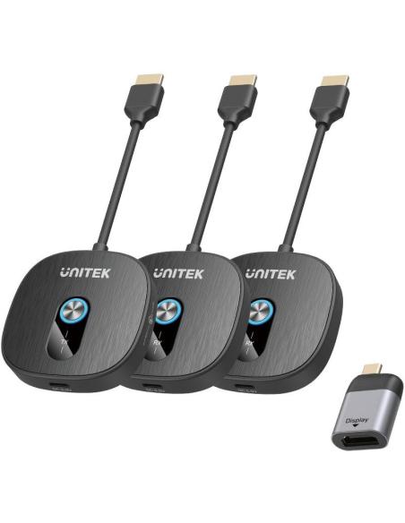 Unitek Bezprzewodowy transmiter HDMI 1080p, 1 nadajnik + 2 odbiorniki, czarny