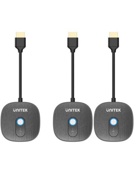 Unitek Bezprzewodowy transmiter HDMI 1080p, 1 nadajnik + 2 odbiorniki, czarny