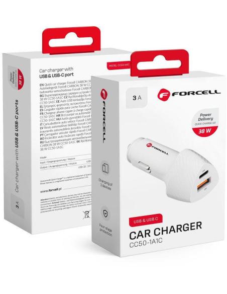 ŁADOWARKA SAMOCHODOWA Forcell Carbon CC50-1A1C 38 W 1x USB-C 1x USB-A PD 3.0 QC 3.0 BIAŁA