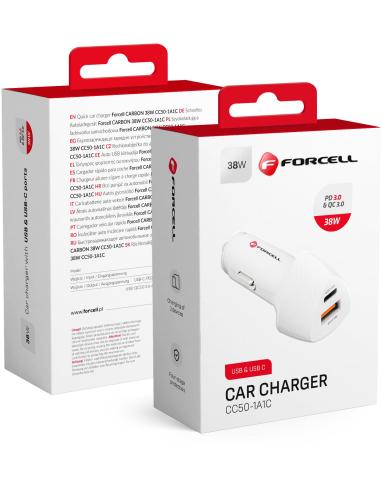 ŁADOWARKA SAMOCHODOWA Forcell Carbon CC50-1A1C 38 W 1x USB-C 1x USB-A PD 3.0 QC 3.0 BIAŁA