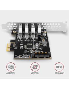 Kontroler Axagon PCEU-43RS PCIe 4x port USB 3.2 GEN 1, UASP, chipset Renesas, 15-pin SATA 2
