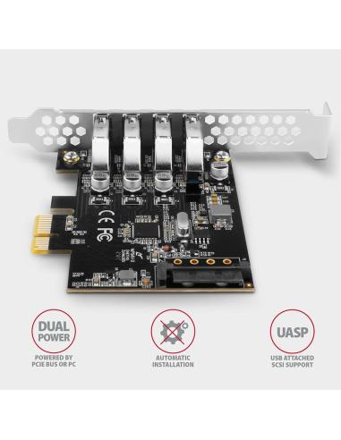 Kontroler Axagon PCEU-43RS PCIe 4x port USB 3.2 GEN 1, UASP, chipset Renesas, 15-pin SATA